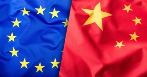 Flags of the China and the European Union. China Flag and EU Flag. Flag inside stars. World flag concept